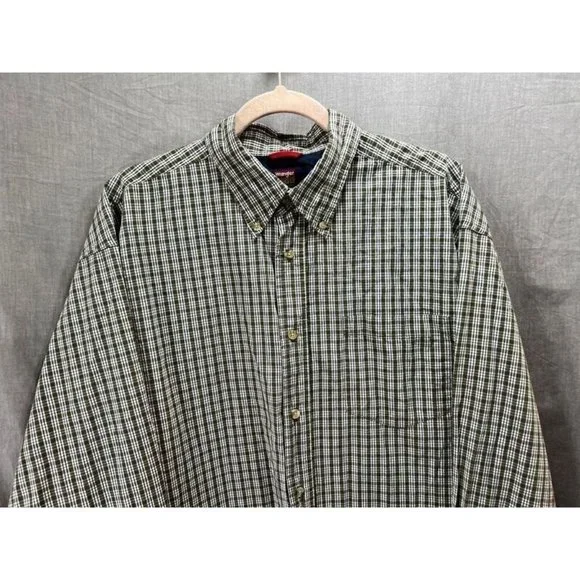 Wrangler Cool River Cotton Button Shirt Adult Large Green Check Long Sleeve Mens - Picture 2 of 8